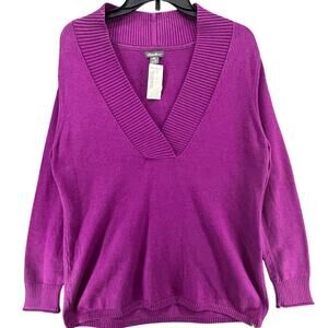Eddie Bauer Sweater Womens XL Deep V Neck Pullover Lightweight Cotton Blend